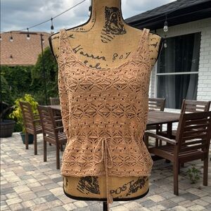 Sisstrevolution Crochet Tan Lace Knit Women's Top Size Medium